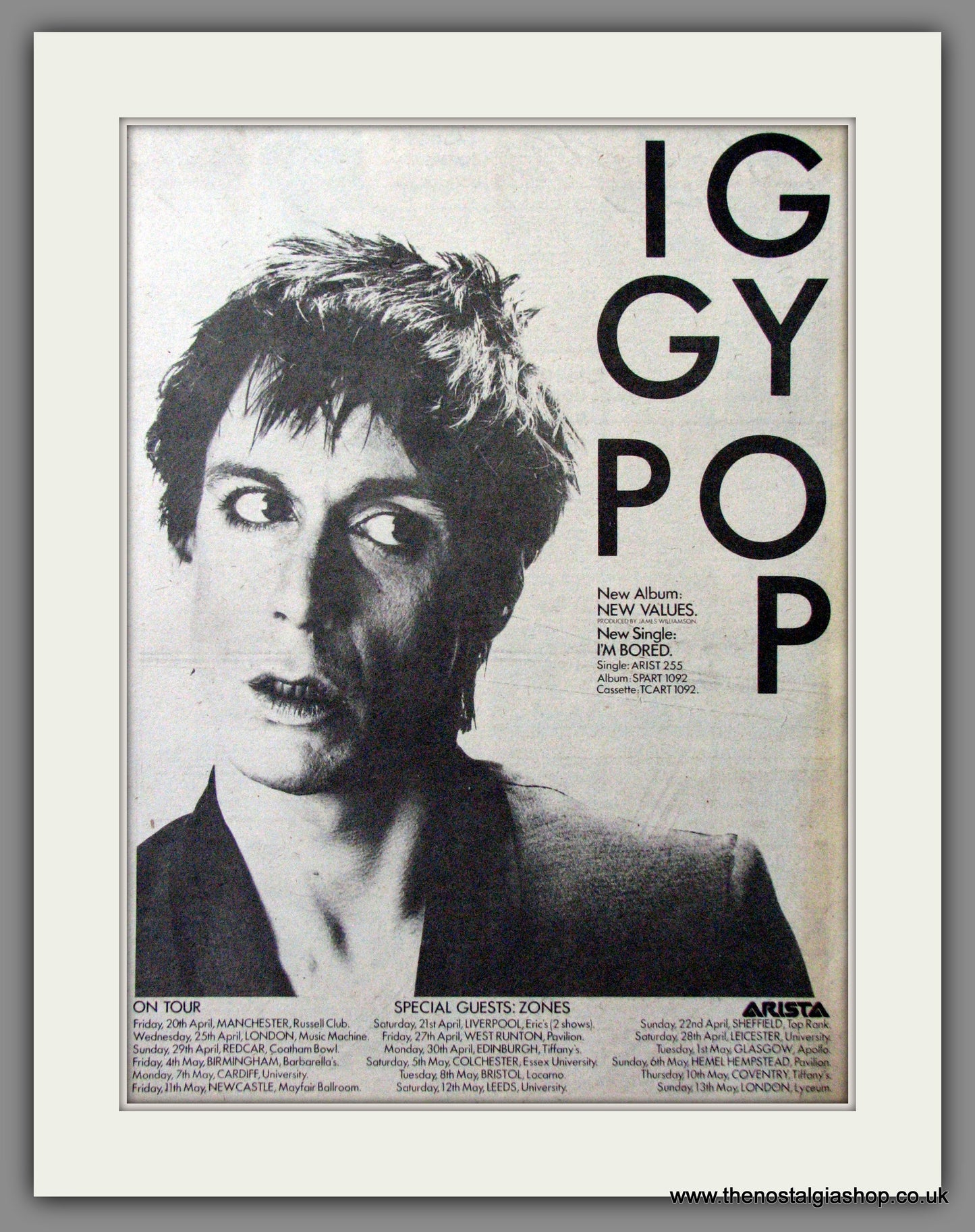 Iggy Pop. New Values. Original Advert 1979 (ref AD12141)