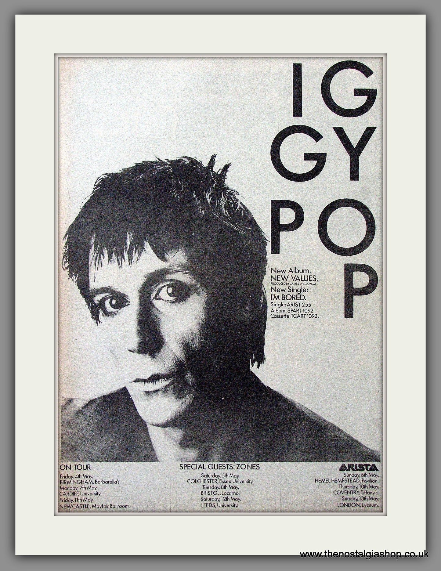 Iggy Pop. New Values. UK Tour Dates. Original Advert 1979 (ref AD12144)
