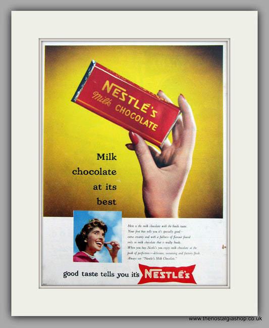 Nestle's Milk Chocolate. Original Advert 1956 (ref AD9838)
