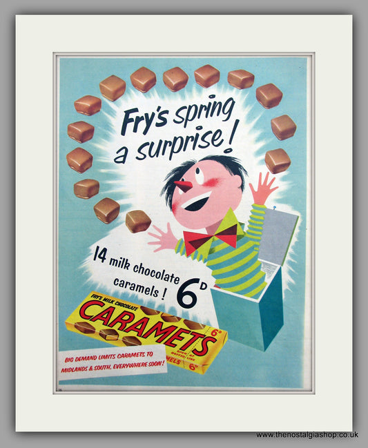 Fry's Caramets Chocolate Bars . Original Advert 1955 (ref AD9863)