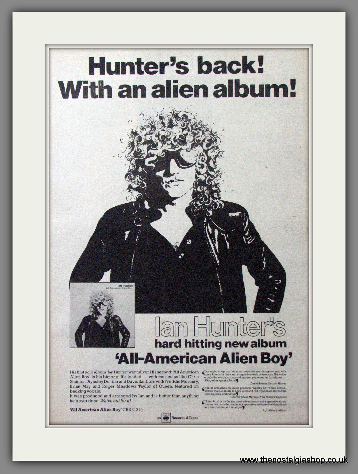 Ian Hunter. All American Alien Boy Original Advert 1976 (ref AD12159)