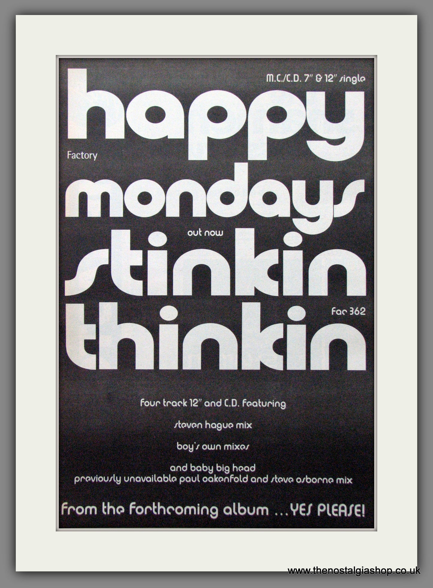 Happy Mondays. Stinkin Thinkin. Original Advert 1992 (ref AD12198)