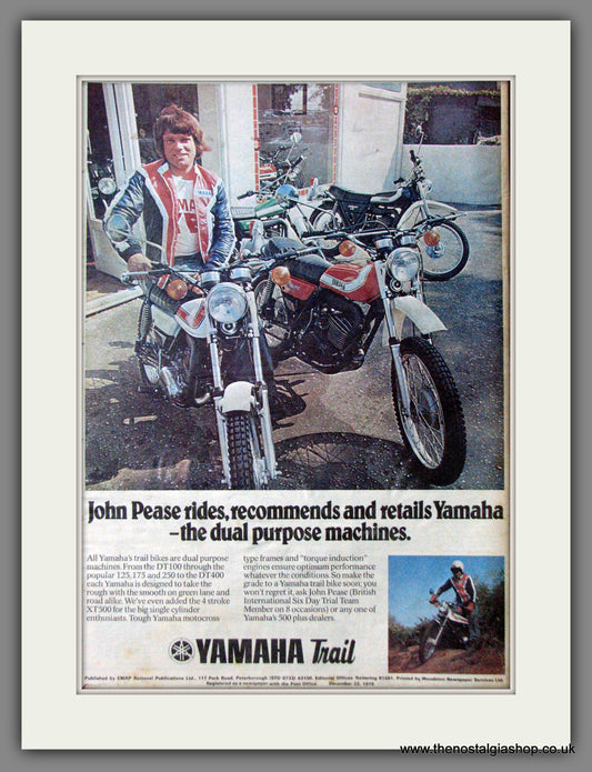Yamaha Trail Motorcycles. DT100 - DT400. John Pease. Original Advert 1976 (ref AD12350)