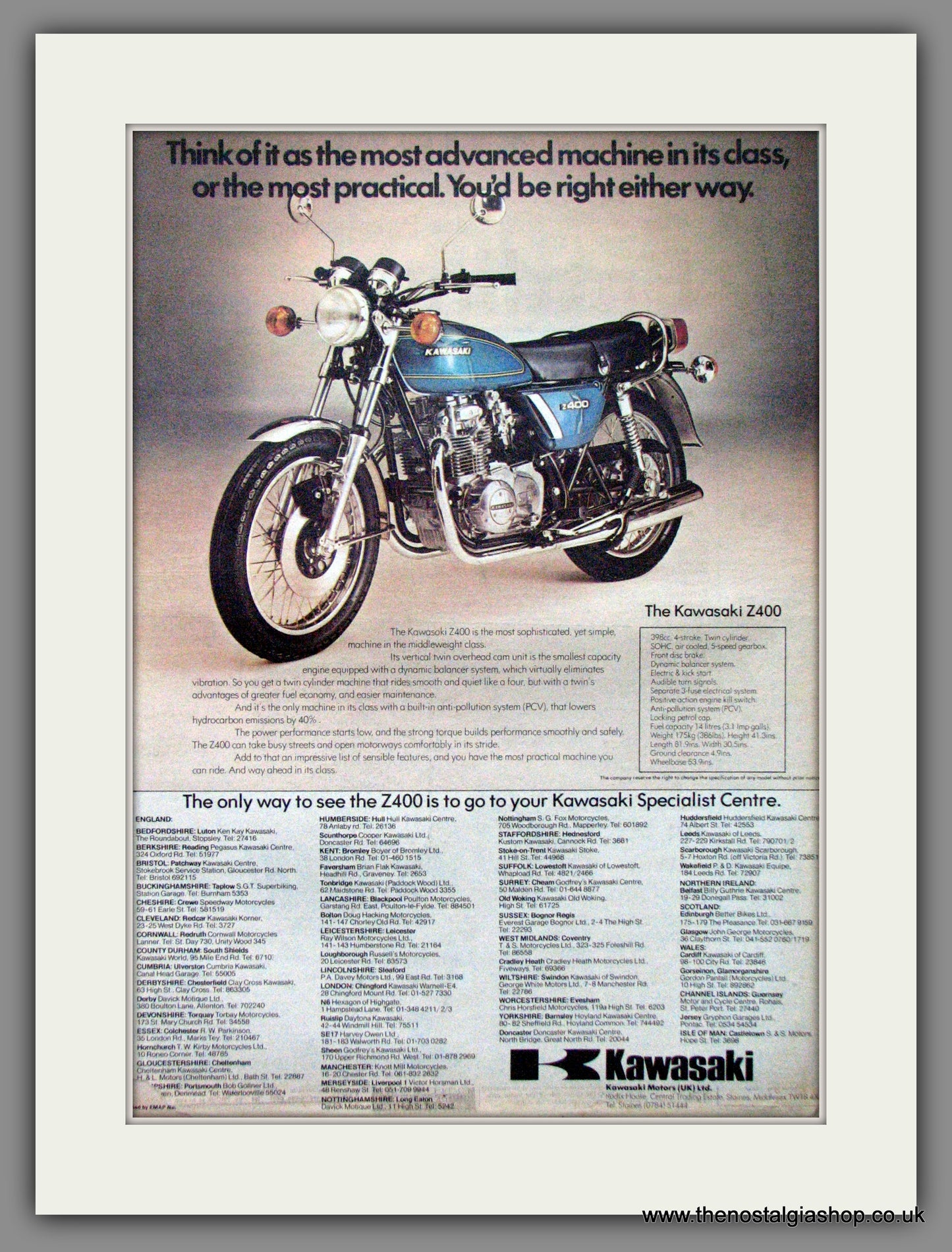 Kawasaki Z400 Motorcycle. Original Advert 1976 (ref AD12362)