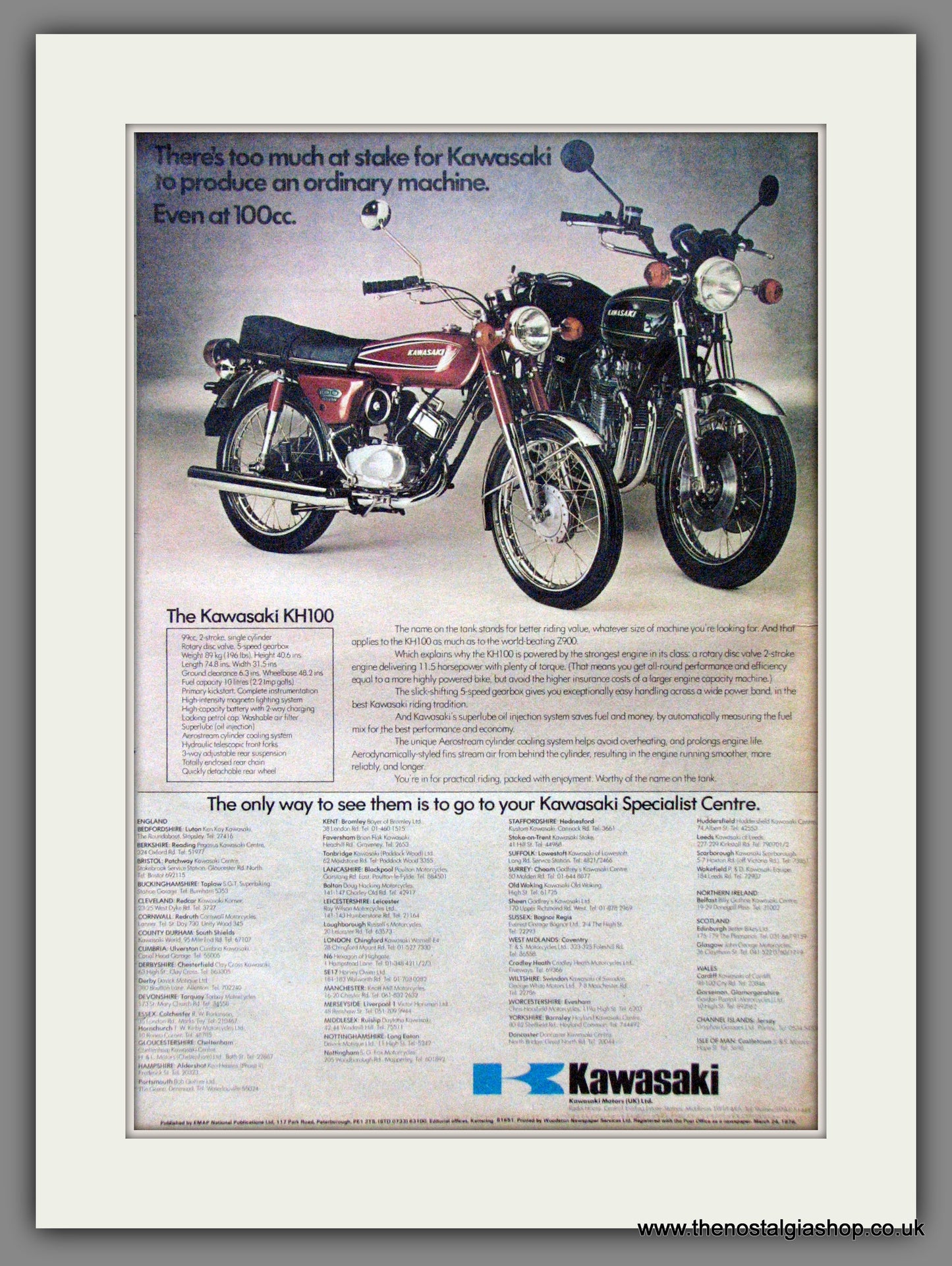 Kawasaki KH100 Motorcycle. Original Advert 1976 (ref AD12363)