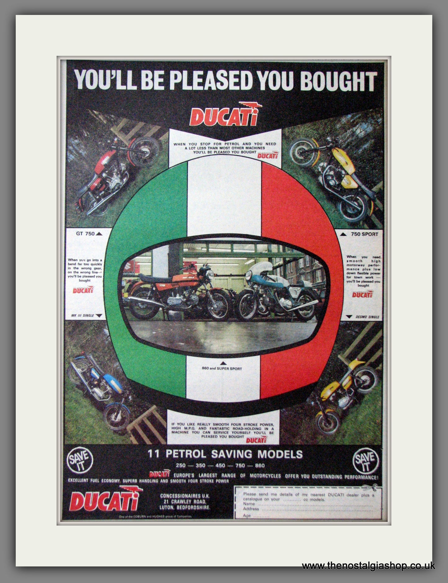 Ducati Motorcycle Range. Original Advert 1975 (ref AD12376)