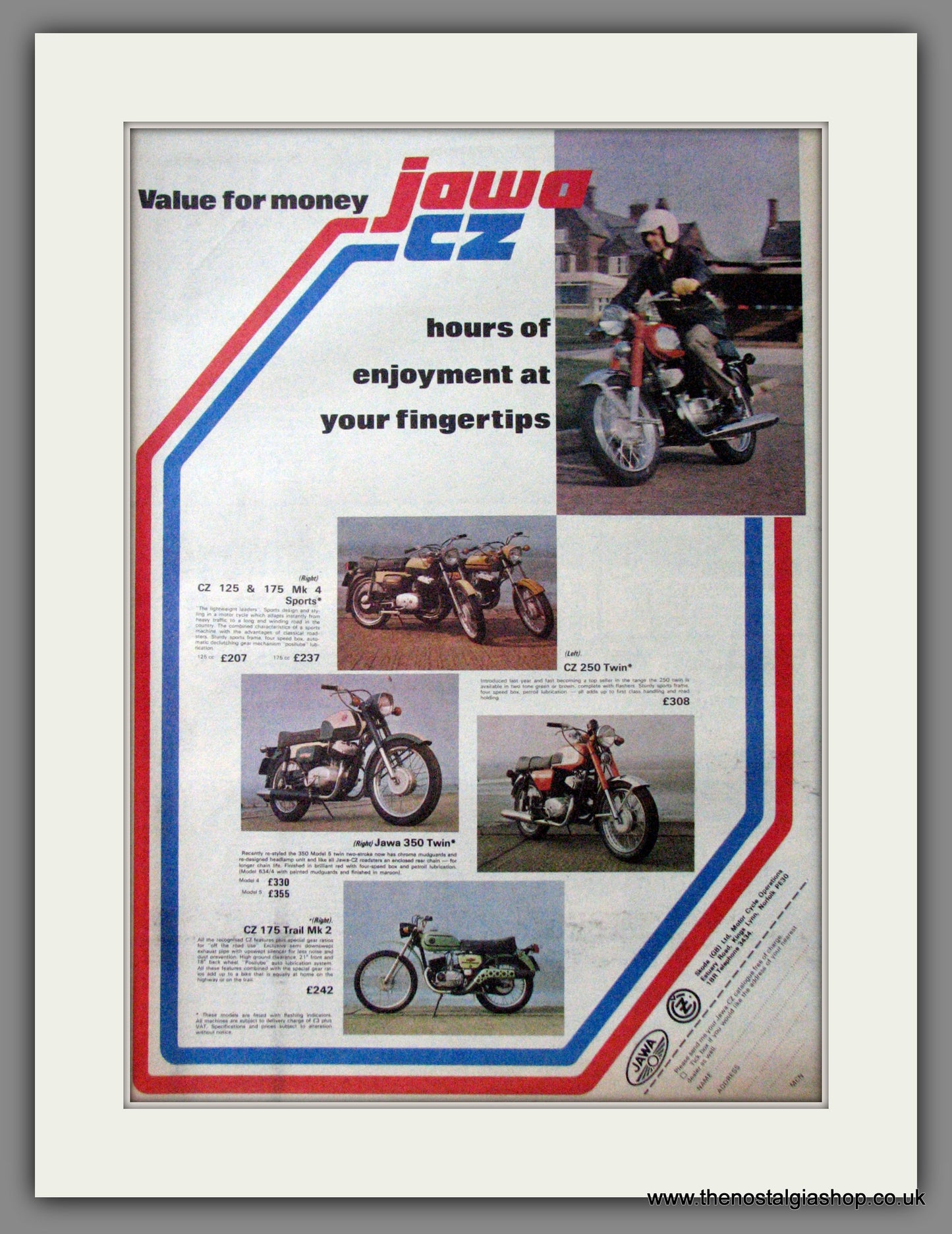 Jawa CZ Motorcycle Range. Original Advert 1975 (ref AD12382)