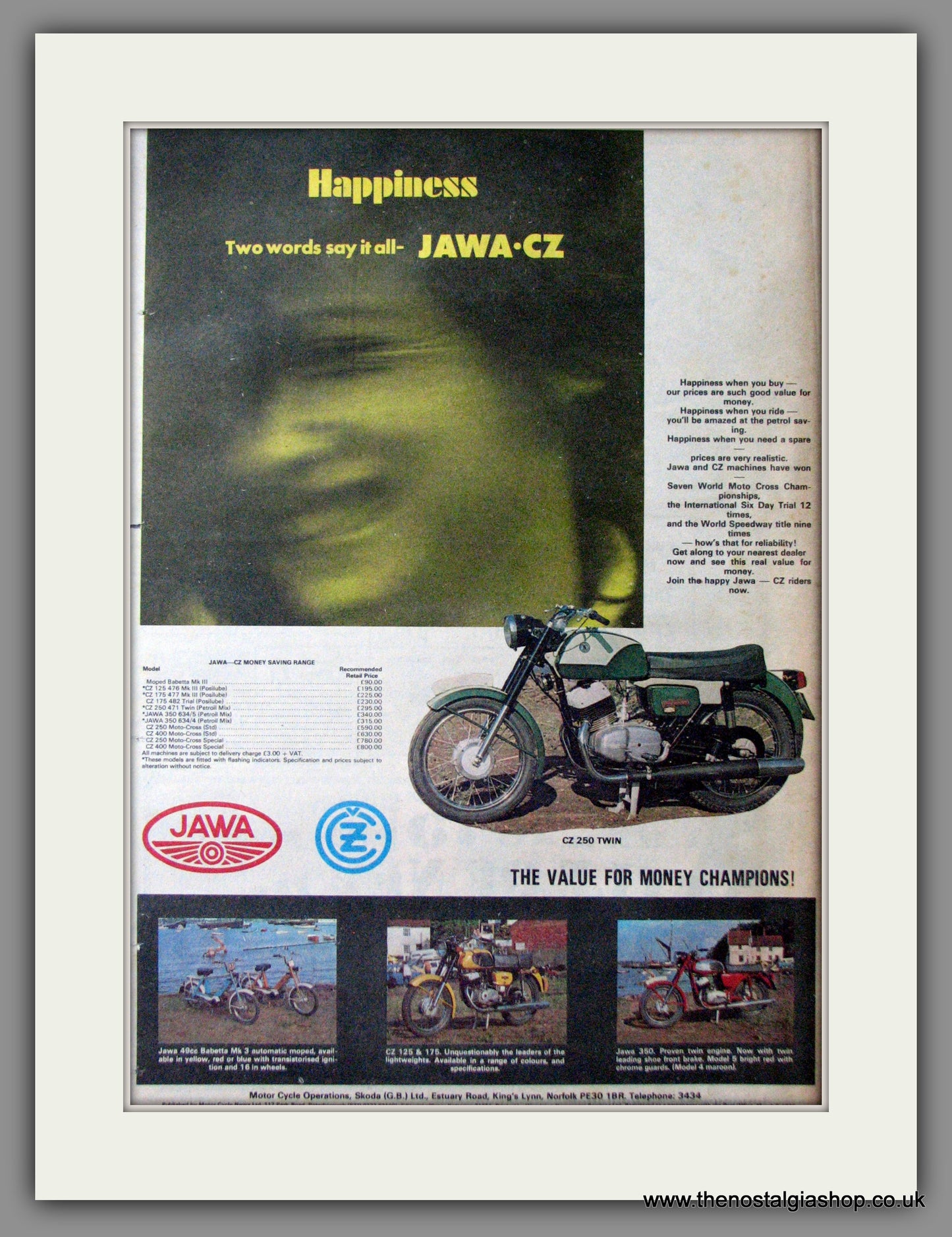 Jawa CZ Motorcycle Range. Original Advert 1975 (ref AD12387)