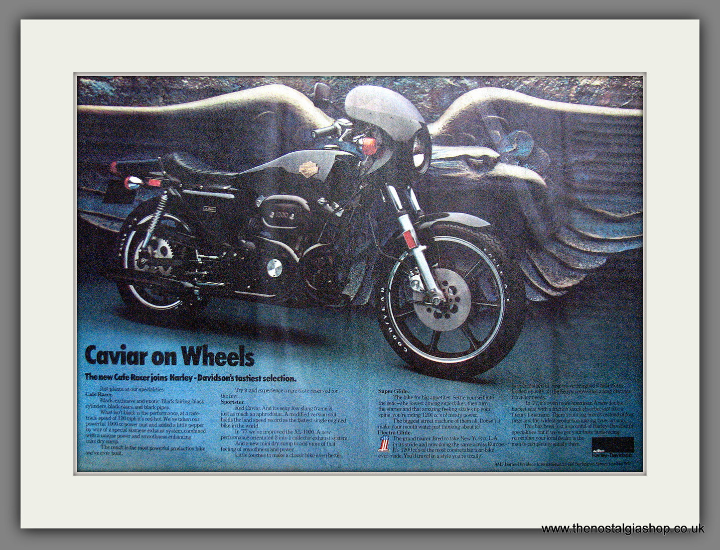 Harley Davidson Cafe Racer Motorcycle. Original Advert 1977 (ref AD12389)