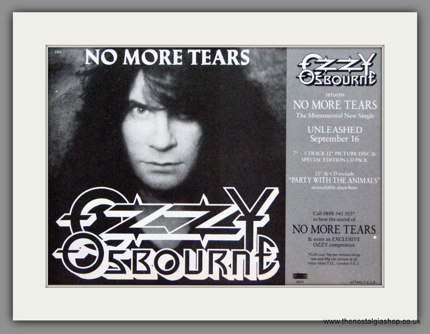 Ozzy Osbourne. No More Tears 1991. Original Advert (ref AD55076)
