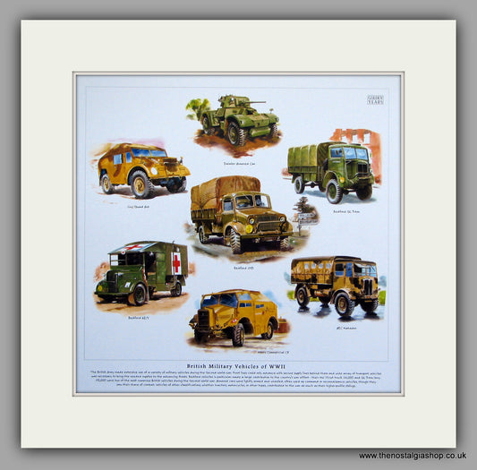 British Military Vehicles of WWII. Mounted Print.