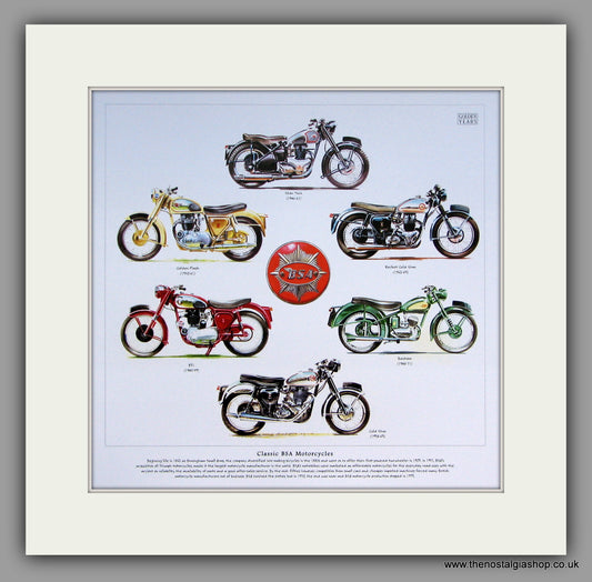 BSA Classic Motorcycles. Mounted Print.