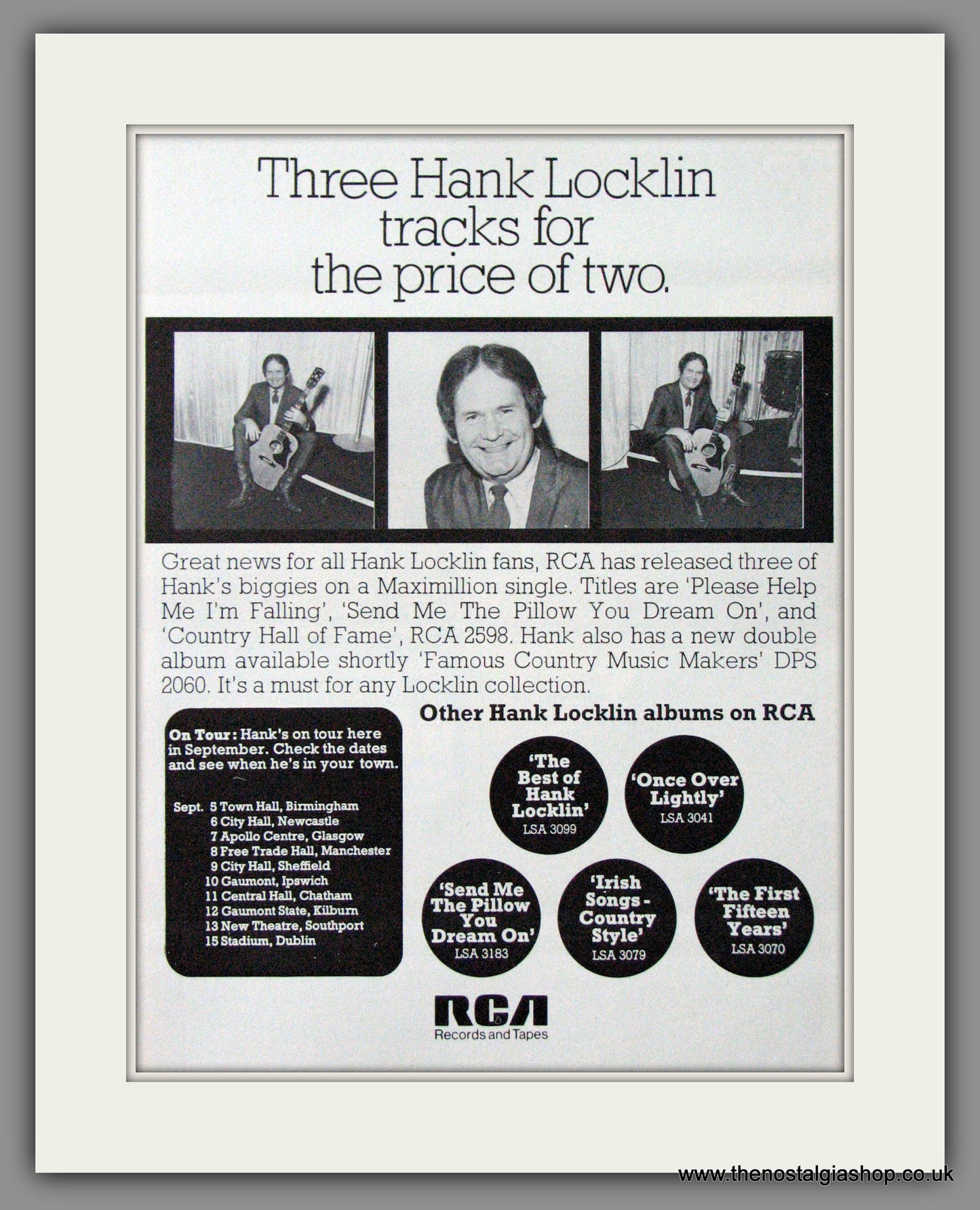 Hank Locklin. UK Tour 1975. Original Advert (ref AD55212)