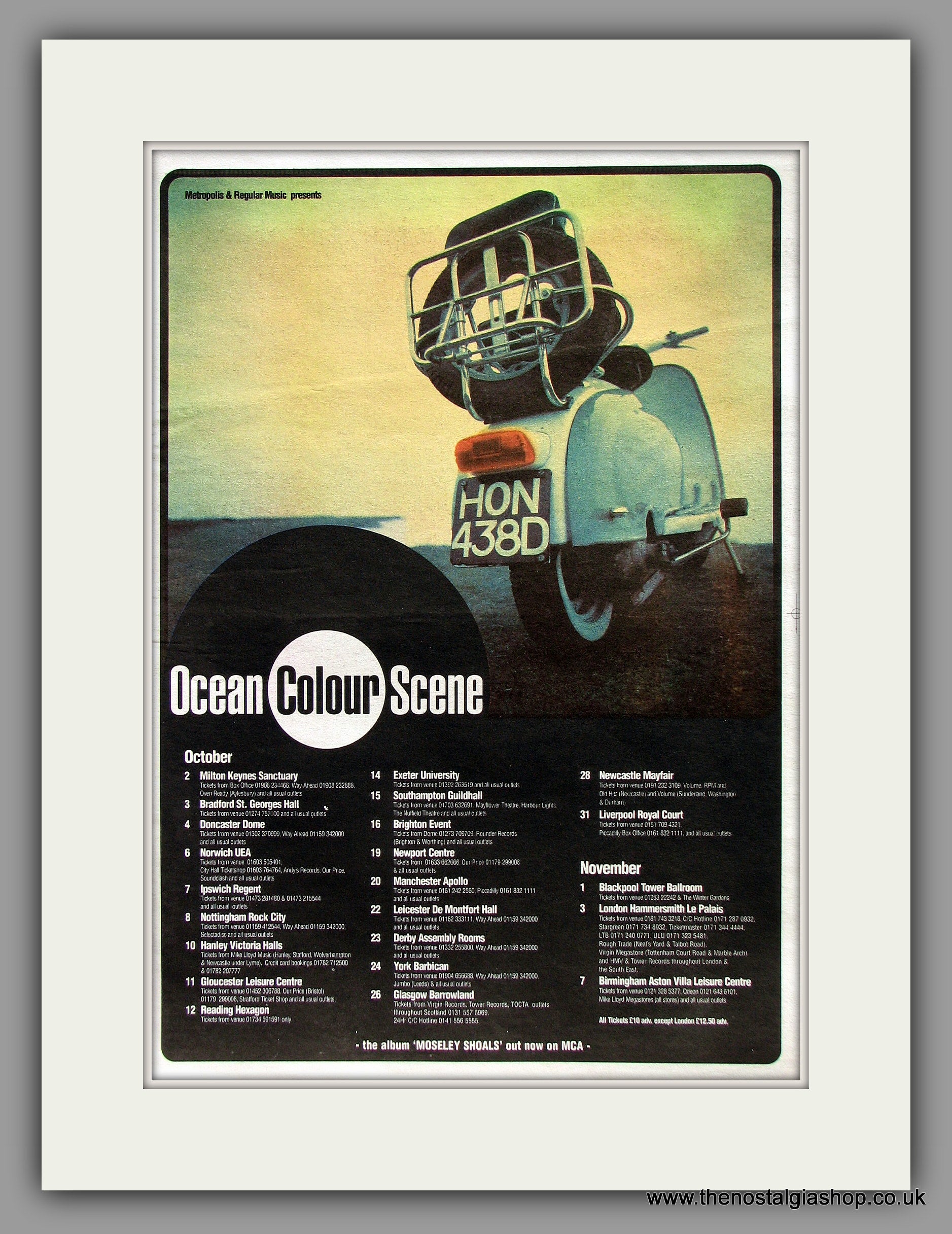 Ocean Colour Scene. UK Tour Dates 1996. Original Vintage Advert 1996