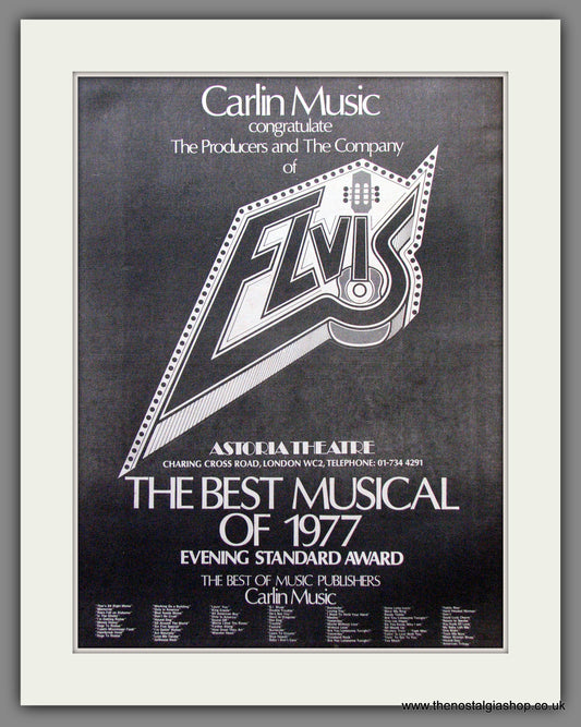 Elvis Presley Musical. Original Advert 1978 (ref AD12773)