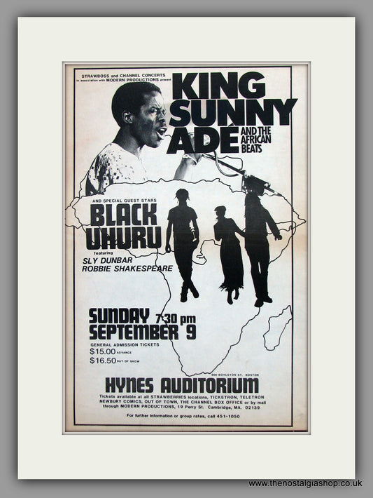 King Sunny Ade, Black Uhuru. Hynes Auditorium.  Original Vintage Advert 1984 (ref AD10410)