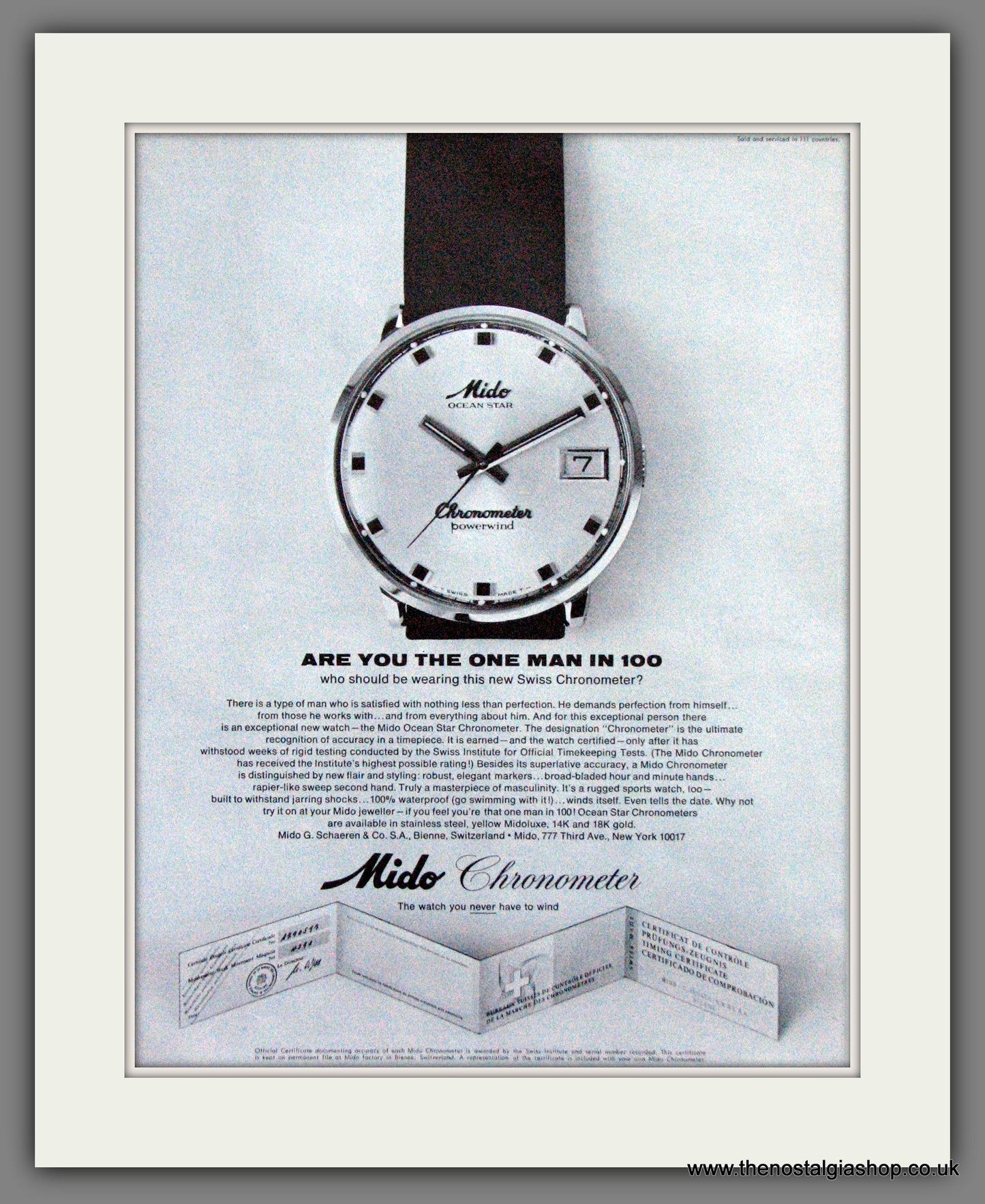 Mido Chronometer Watches. Original Advert 1966 (ref AD300153)
