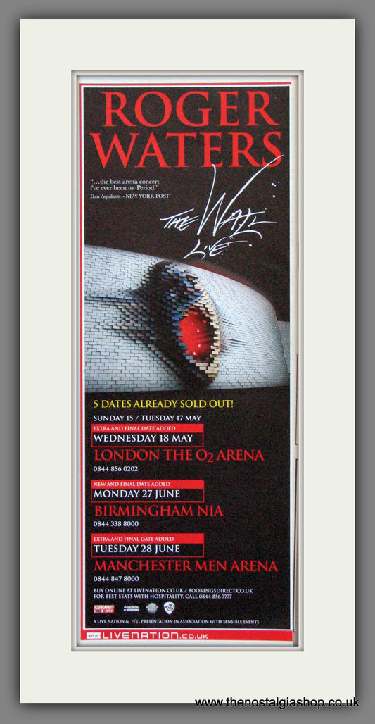 Roger Waters. The Wall Live. UK Shows. 2011 Original Advert (ref AD55204)