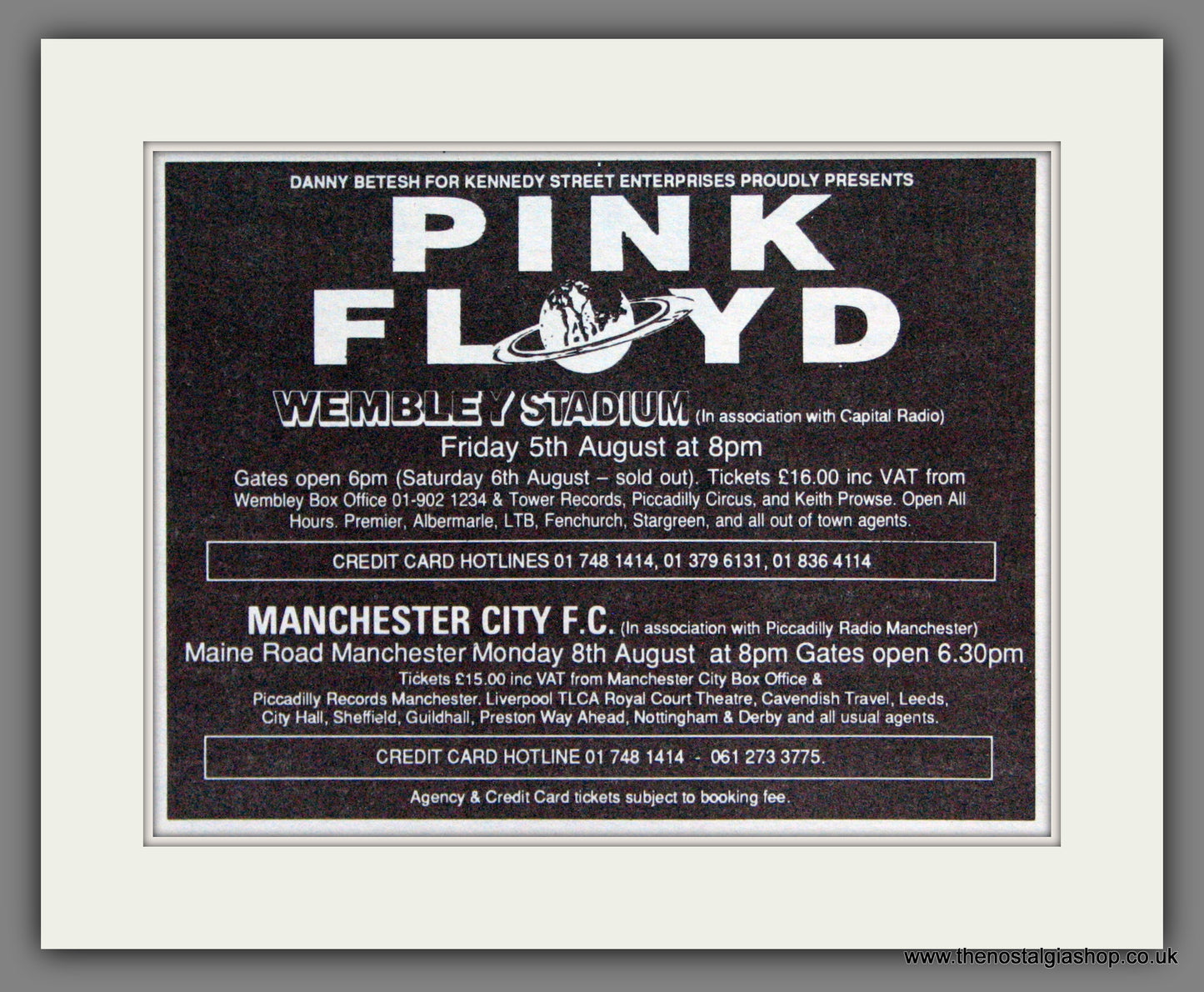 Pink Floyd In Concert. UK Shows. 1988 Original Advert (ref AD55210)