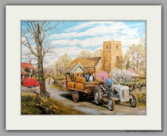Ferguson TE-20 Grey. 'Springtime Village' Tractor Print (ref N124)