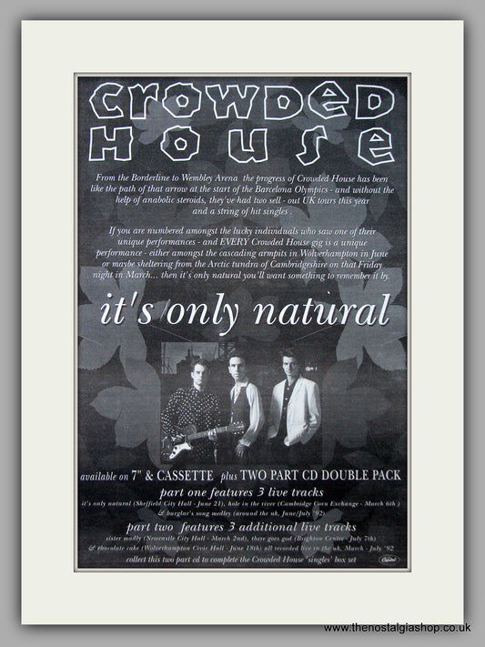 Crowded House - It's Only Natural.  Original Vintage Advert 1992 (ref AD10697)