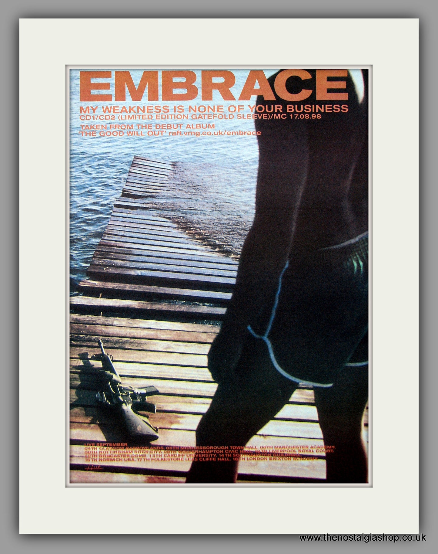 Embrace - My Weakness Is None Of Your Business. Original Vintage Advert 1998 (ref AD10733)