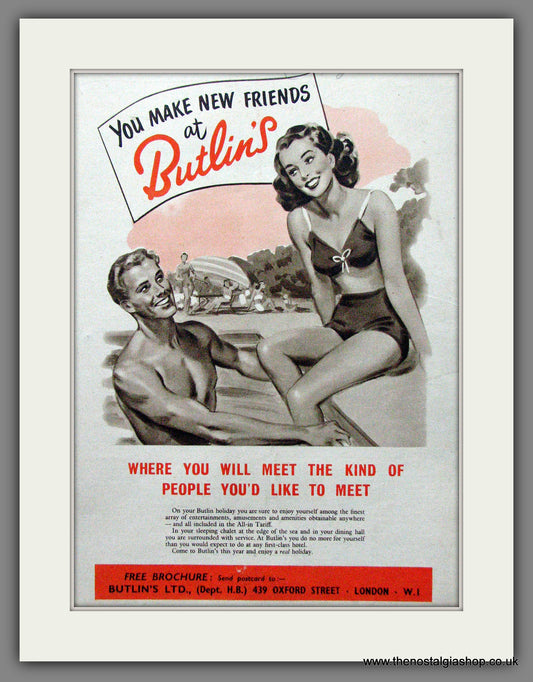 Butlins Holidays. Original Advert 1953 (ref AD55263)