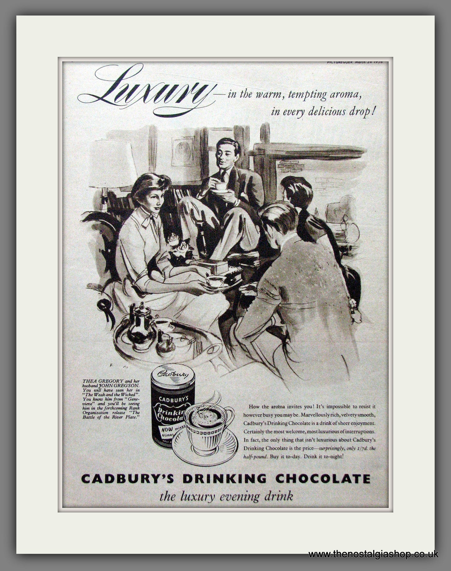 Cadbury's Drinking Chocolate. Original Advert 1956 (ref AD55269)