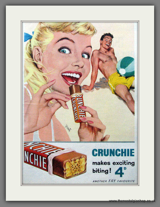 Crunchie Chocolate Bar from Fry. Original Advert 1957 (ref AD55282)