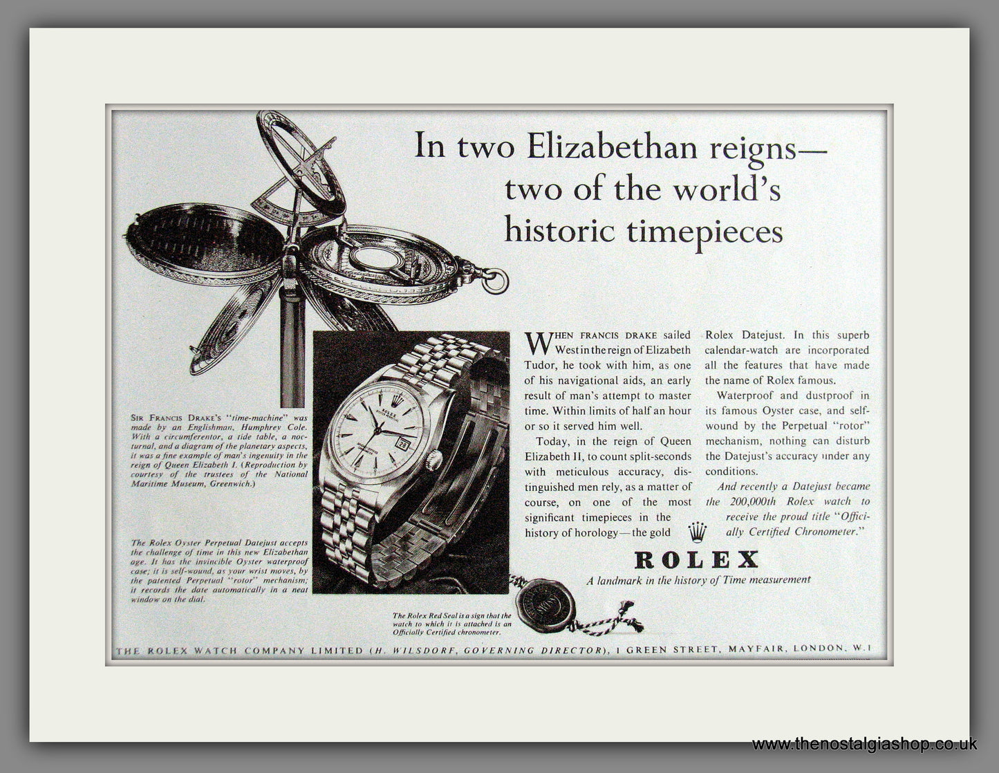 Rolex Oyster Perpetual Datejust Watch. Original Advert 1953. (ref AD55298)