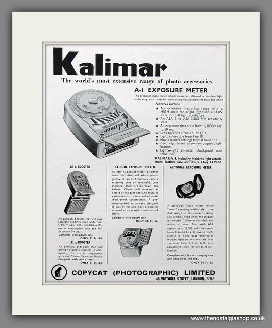 Kalimar Exposure Meters for Camera. Original Advert 1963 (ref AD55303)