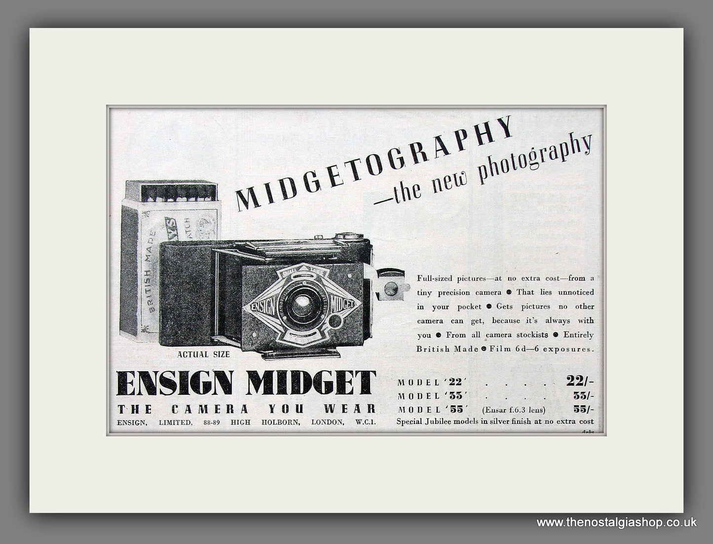 Ensign Midget Camera. Original Advert 1935 (ref AD55314)