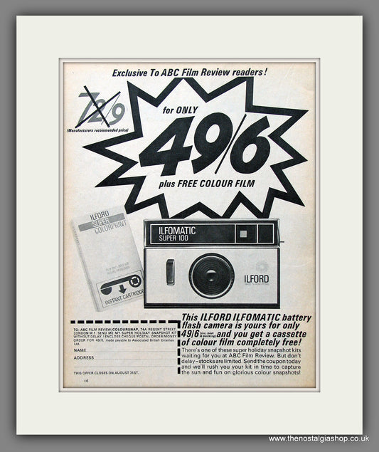Ilford Ilfomatic Super 100 Camera. Original Advert 1969 (ref AD55319)