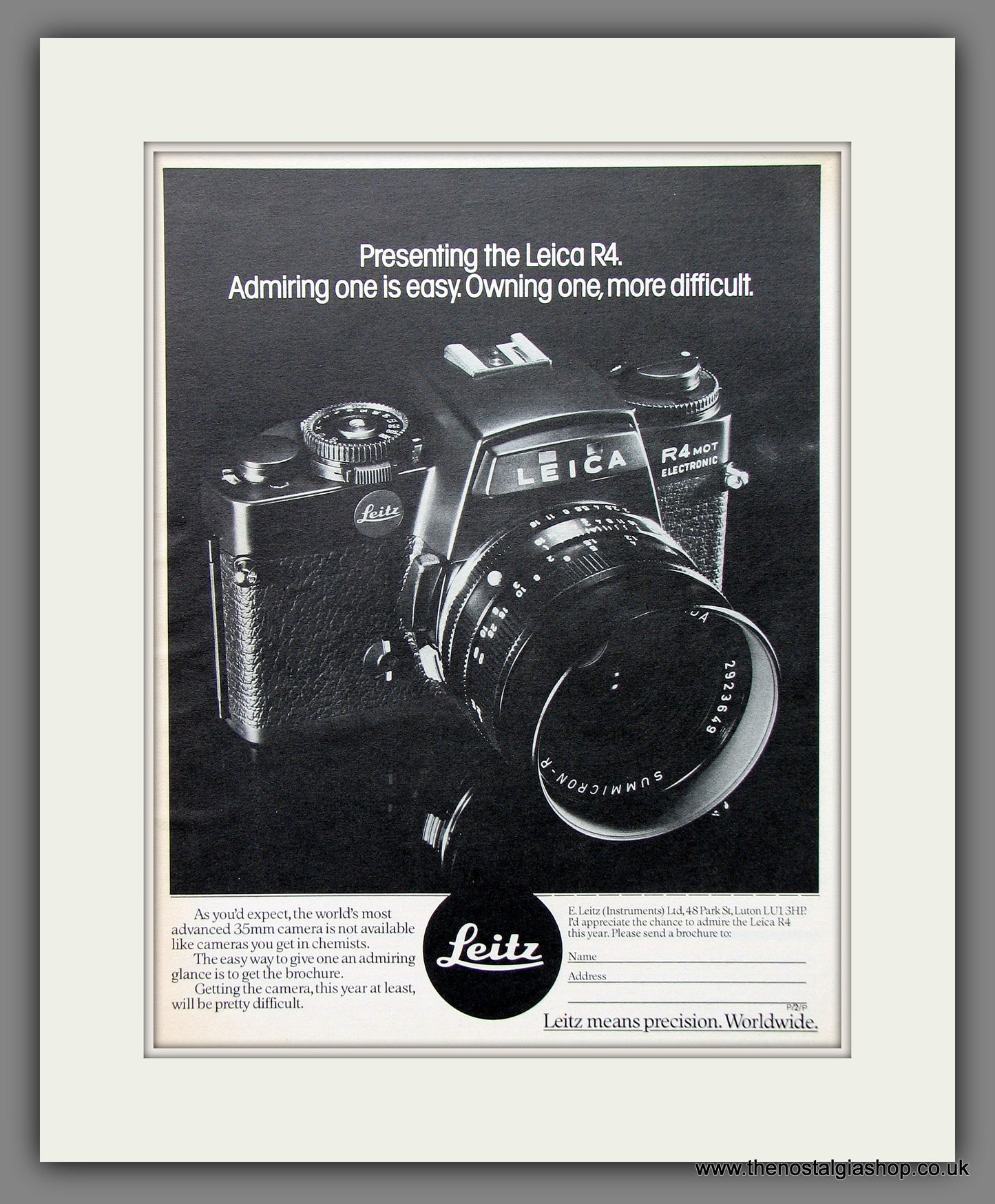 Leica R4 Camera by Leitz. Original Advert 1981 (ref AD55324)