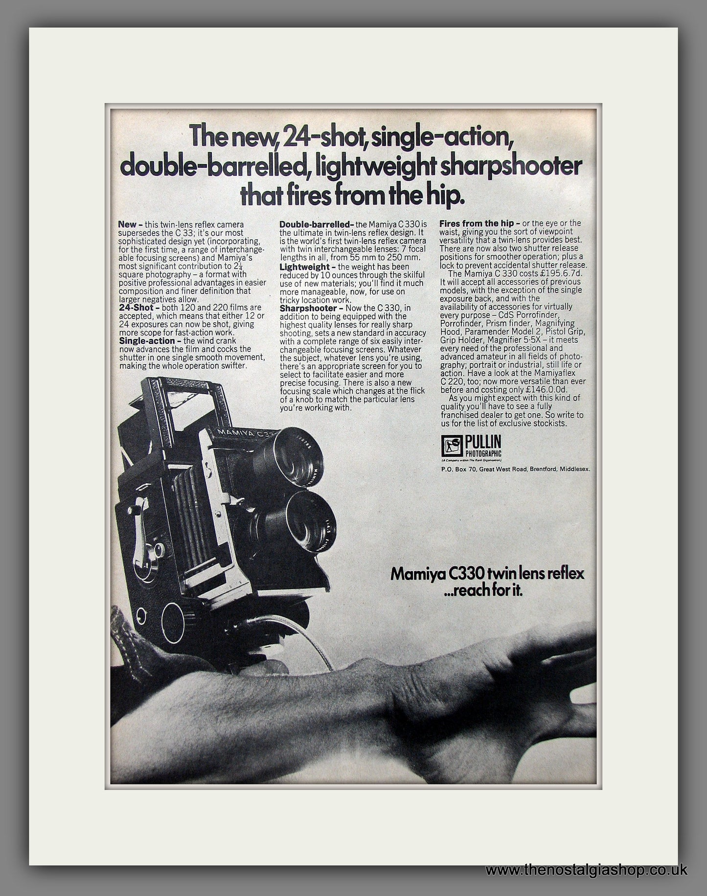 Mamiya C330 Twin Reflex Camera. Original Advert 1960's (ref AD55332)