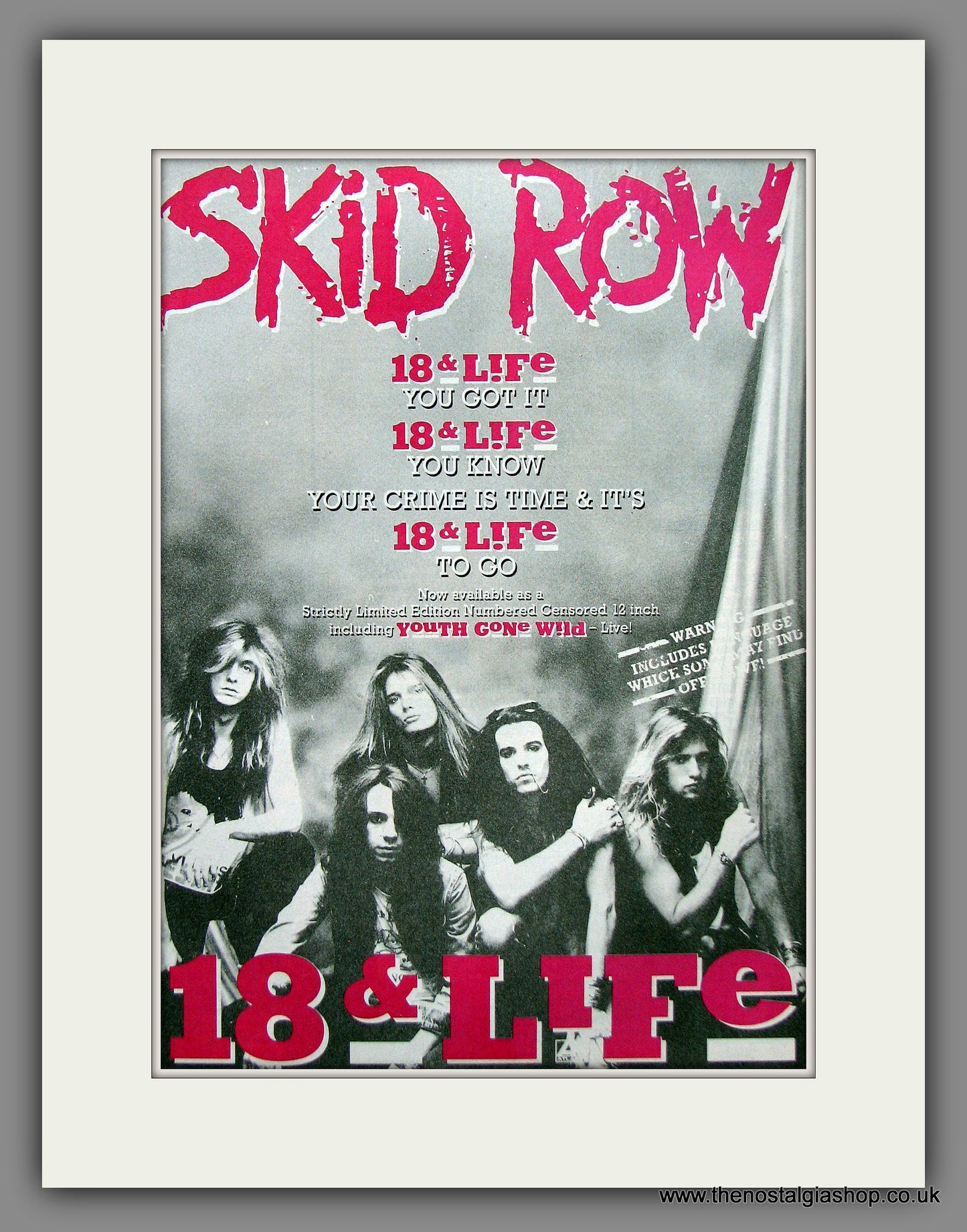 Skid Row "18 & Life" Original Advert 1989 (ref AD50649)