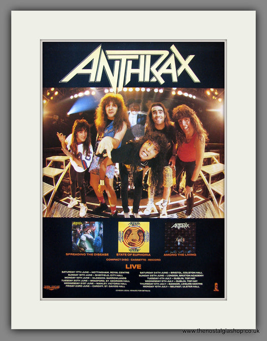 Anthrax. Live. UK Tour. Original Music Advert 1989 (ref AD55467)