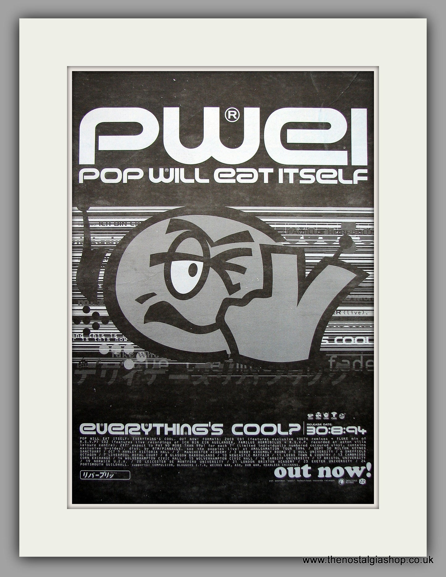 Pop Will Eat Itself PWEI - Everything's Cool. Original Vintage Advert 1994 (ref AD10959)