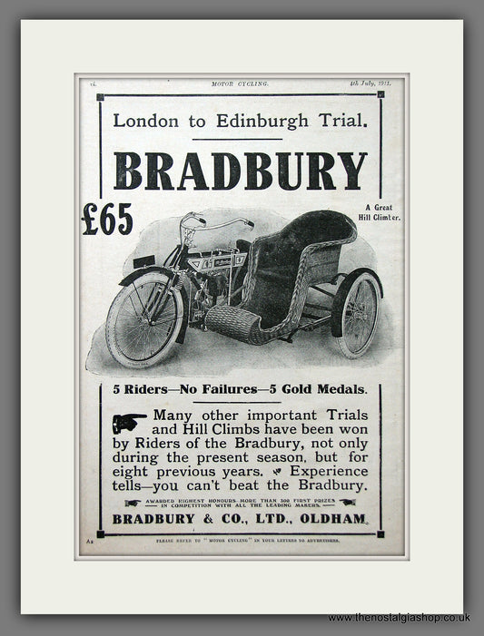 Bradbury Motor Cycle. Original Advert 1911  (ref AD55366)