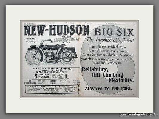 Hudson Big Six Motorcycle. Original Advert 1914 (ref AD55375)