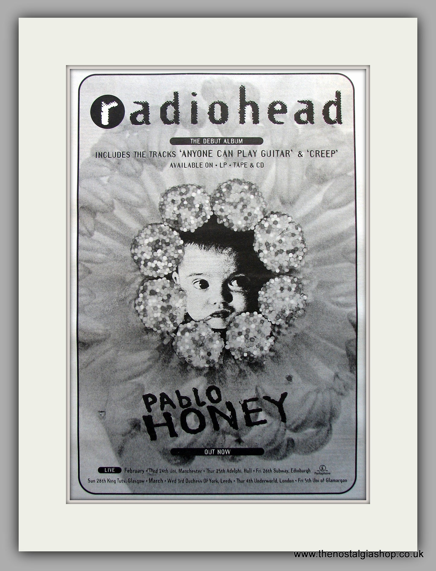 Radiohead. Debut Album, Pablo Honey. Original Vintage Advert 1993 (ref AD11029)