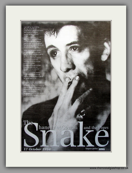Shane Macgowan. Snake. Original Vintage Advert 1994 (ref AD11048)