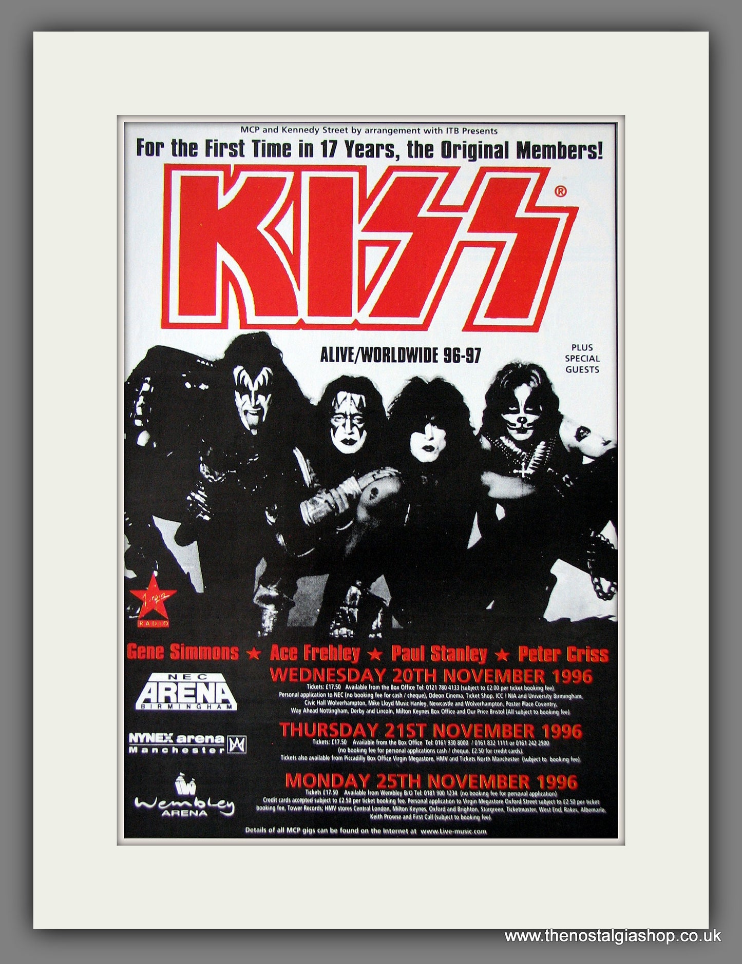 Kiss. Alive/Worldwide 96-97. UK Dates. 1996 Original Advert (ref AD55638)