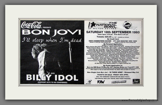 Bon Jovi and Billy Idol. Milton Keynes. Original Music Advert 1993 (ref AD55530)