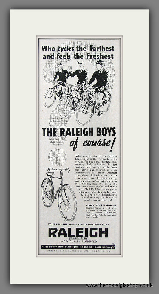 Raleigh Boys Cycles. Original Advert 1939 (ref AD55547)