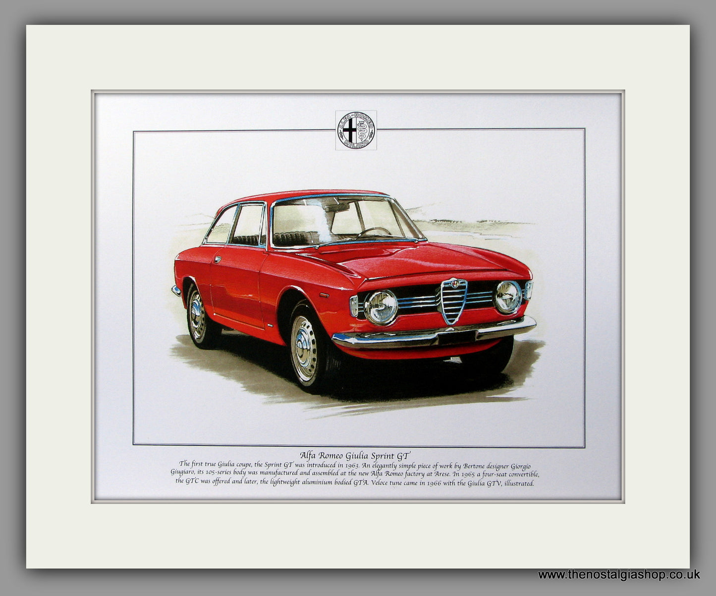 Alfa Romeo Giulia Sprint GT. Mounted Print (ref PR11)
