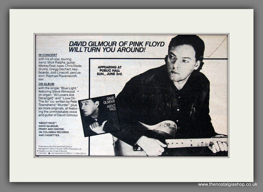 David Gilmour. About Face. Vintage Advert 1984 (ref AD55661)