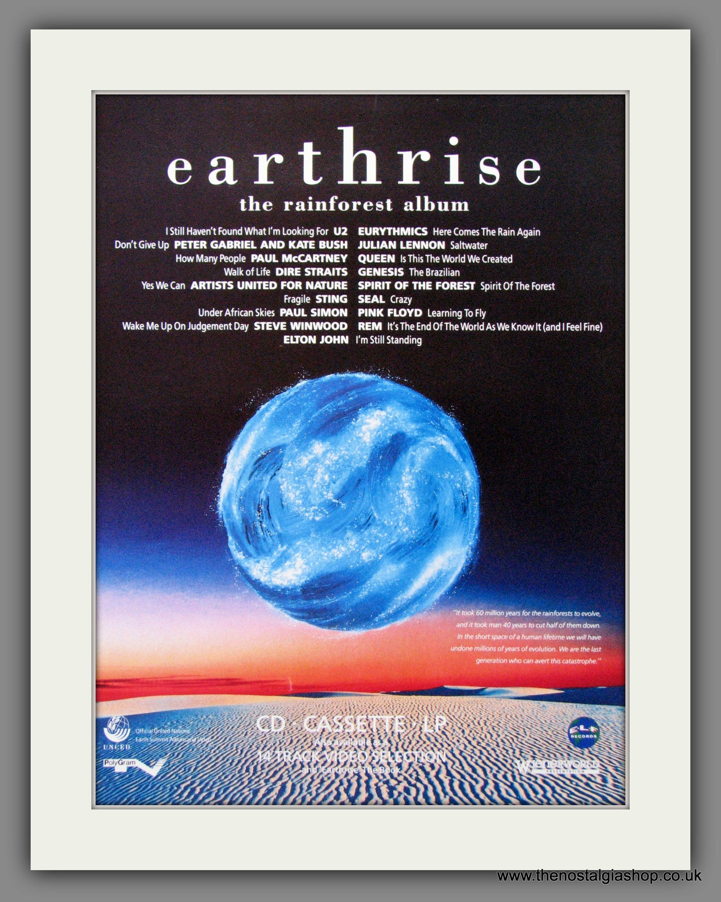 Earth Rise - The Rainforest Album. Original Advert 1992 (ref AD50269)