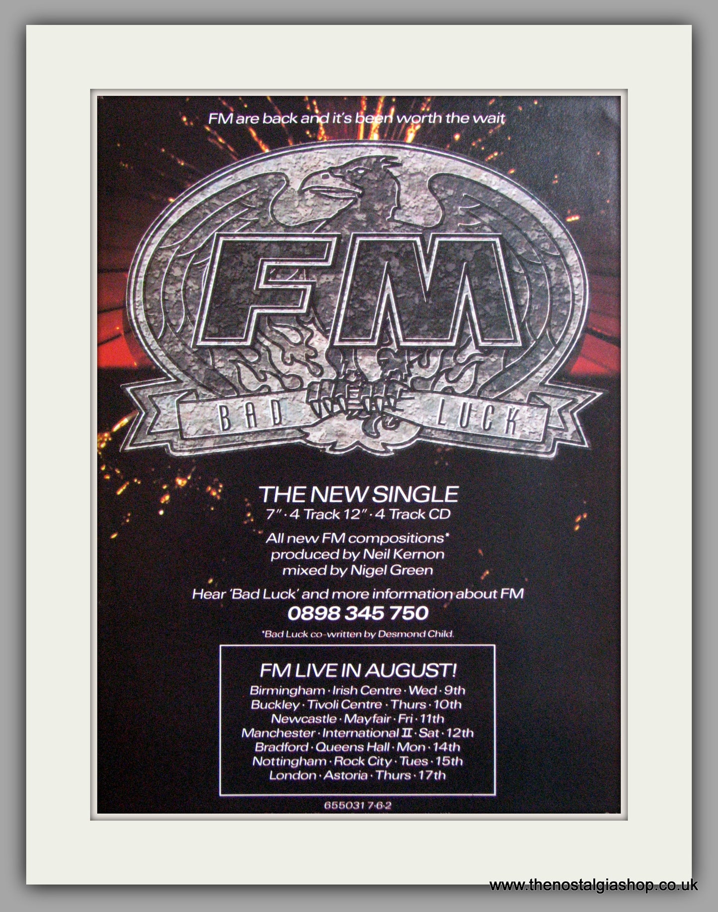 FM - Bad Luck. Original Advert 1989 (ref AD50307)