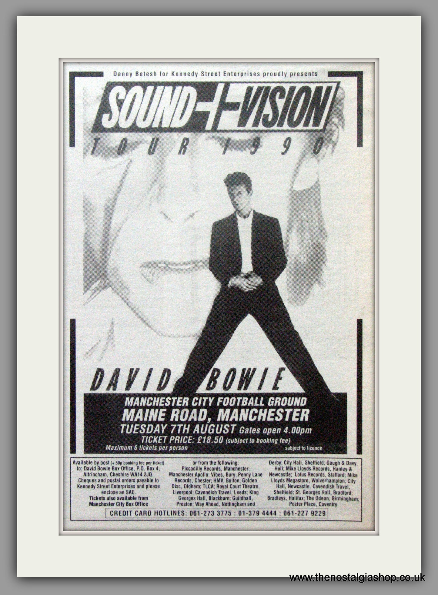 David Bowie. Sound And Vision Tour. Vintage Advert 1990 (ref AD50531)